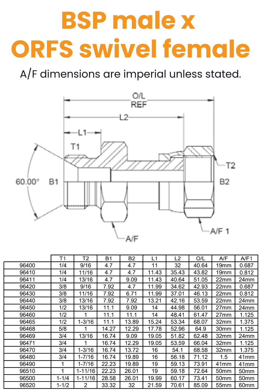 1/4 BSP x 9/16 Orfs M/F Hydraulic Adaptor